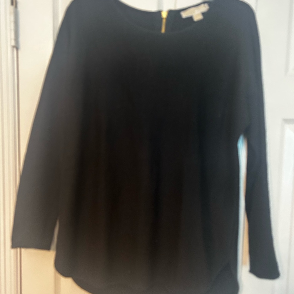 Michael Kors Black Long-Sleeve Women's Crew Top with Back Zip Accent
